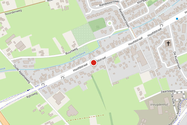 Brandweer-melding op Hoofdstraat, Voorthuizen op 1 juli, kaart-overzicht