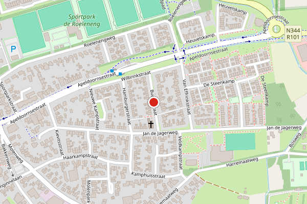 Brandweer-melding op Budkestraat, Voorthuizen op 8 juli, kaart-overzicht