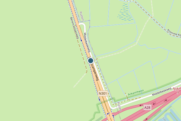 Politie-melding op Berencamperweg, Nijkerk op 24 juli, kaart-overzicht