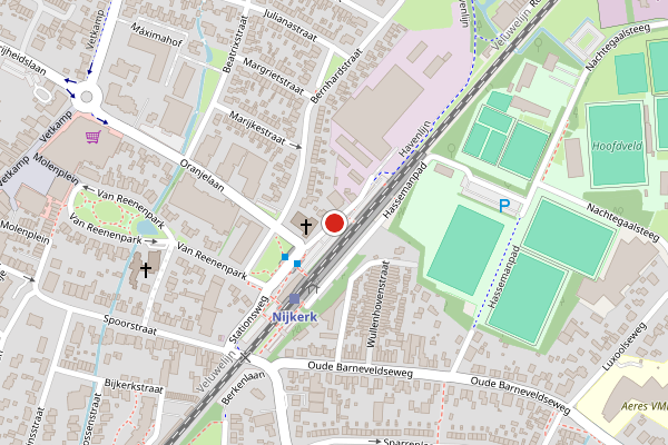 Brandweer-melding op Stationsweg, Nijkerk op 20 juni, kaart-overzicht