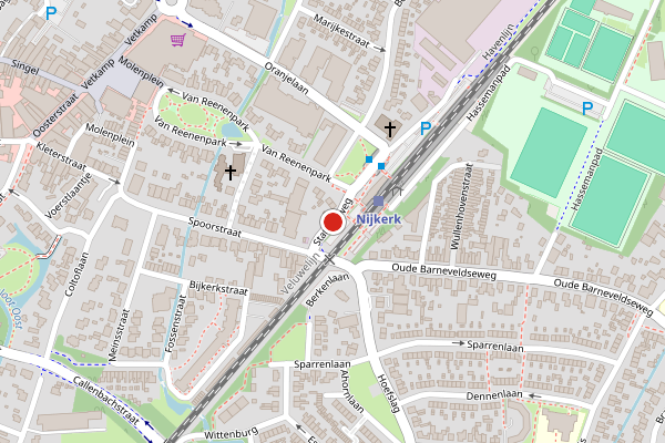Brandweer-melding op Stationsweg, Nijkerk op 20 juni, kaart-overzicht