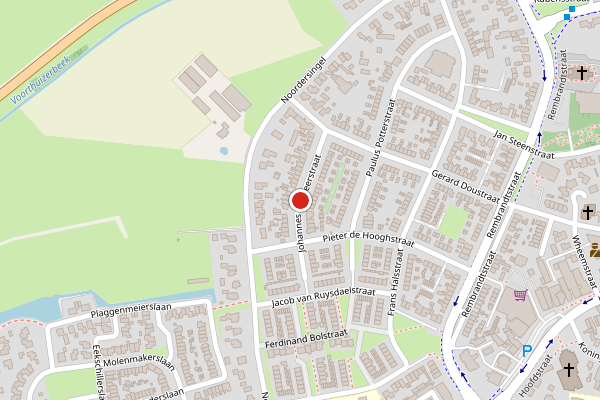 Brandweer-melding op Johannes Vermeerstraat, Voorthuizen op 22 juni, kaart-overzicht